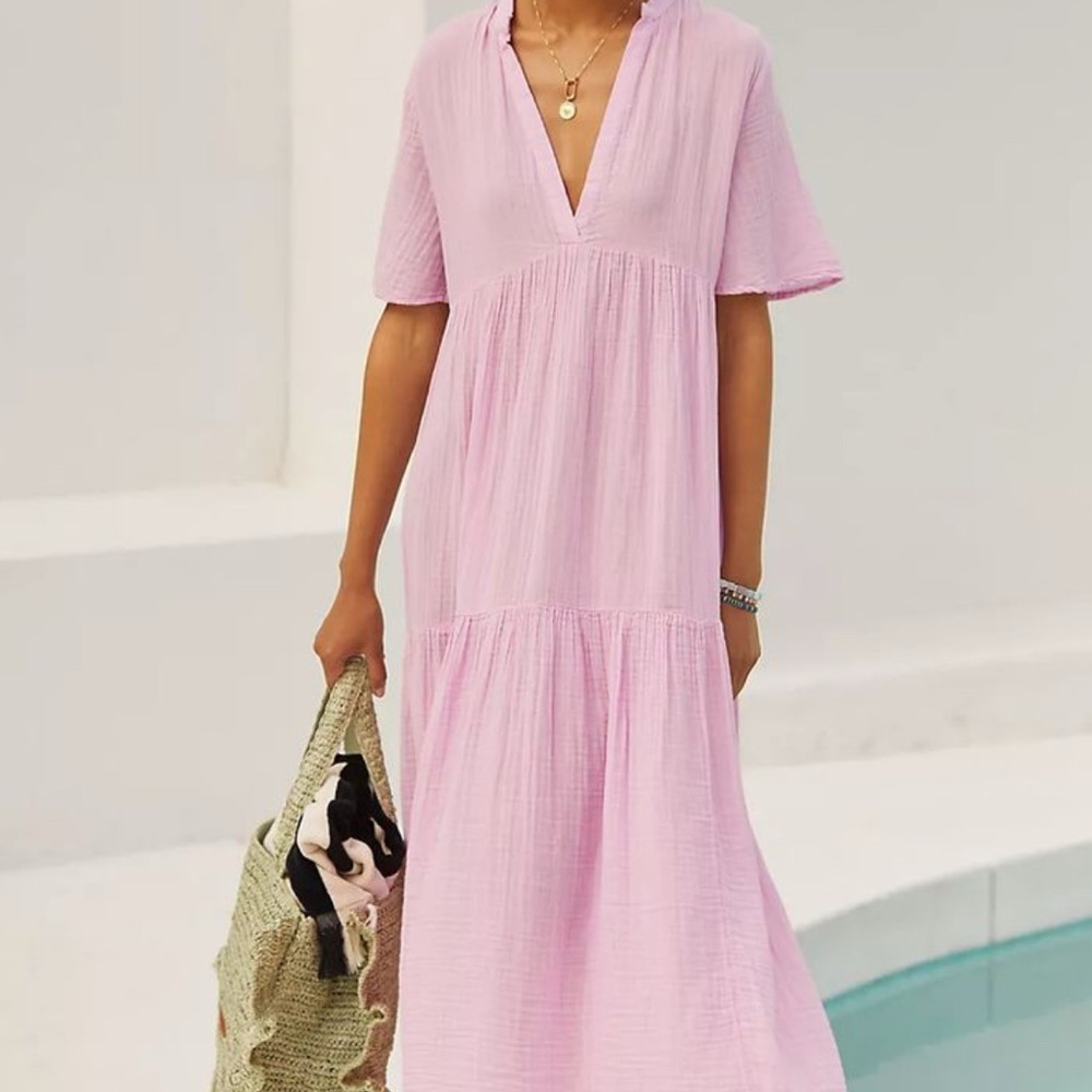 Pink V-Neck Maxi Dress